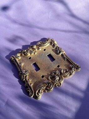 Vintage 1960s Ornate Brass DoubleLight Switch Cover: MCM Home Hardware